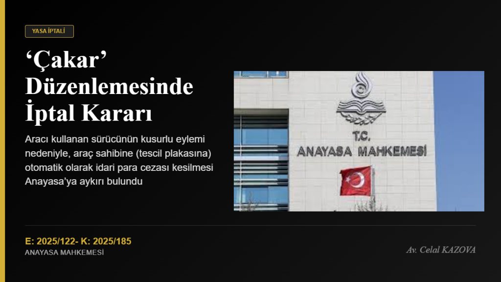 AYM’den Emsal Karar: ‘Çakar’ Düzenlemesinde İptal Kararı